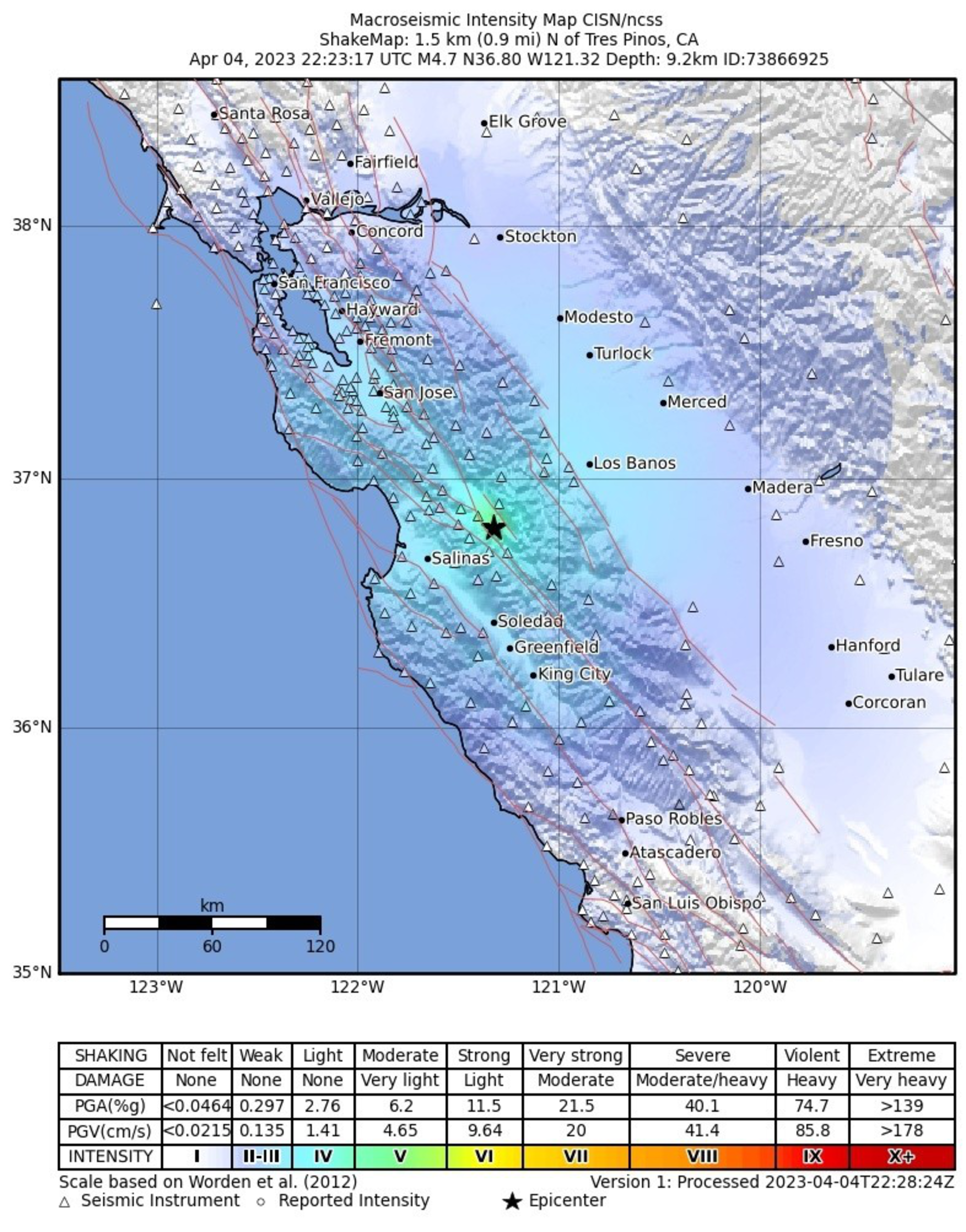 The 4.5 magnitude earthquake's epicenter on April 4, 2023.| Courtesy USGS