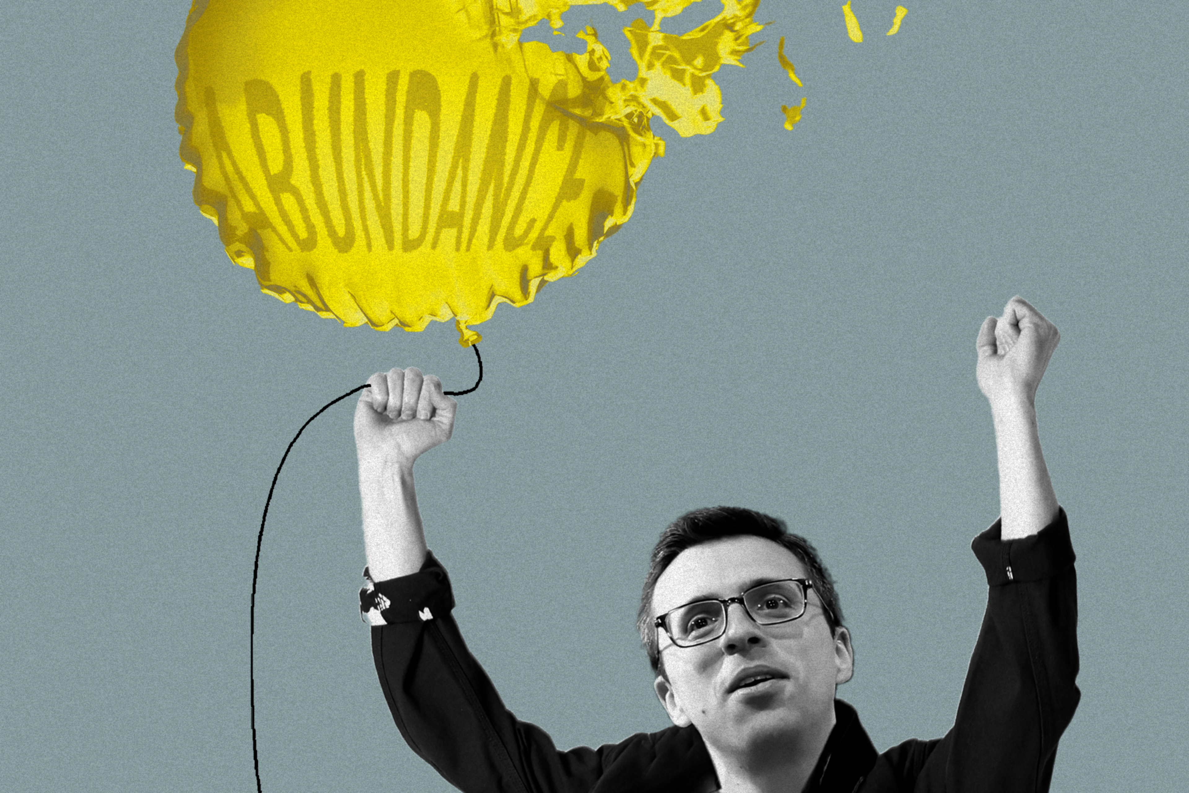 An illustration of a man holding a popped balloon.