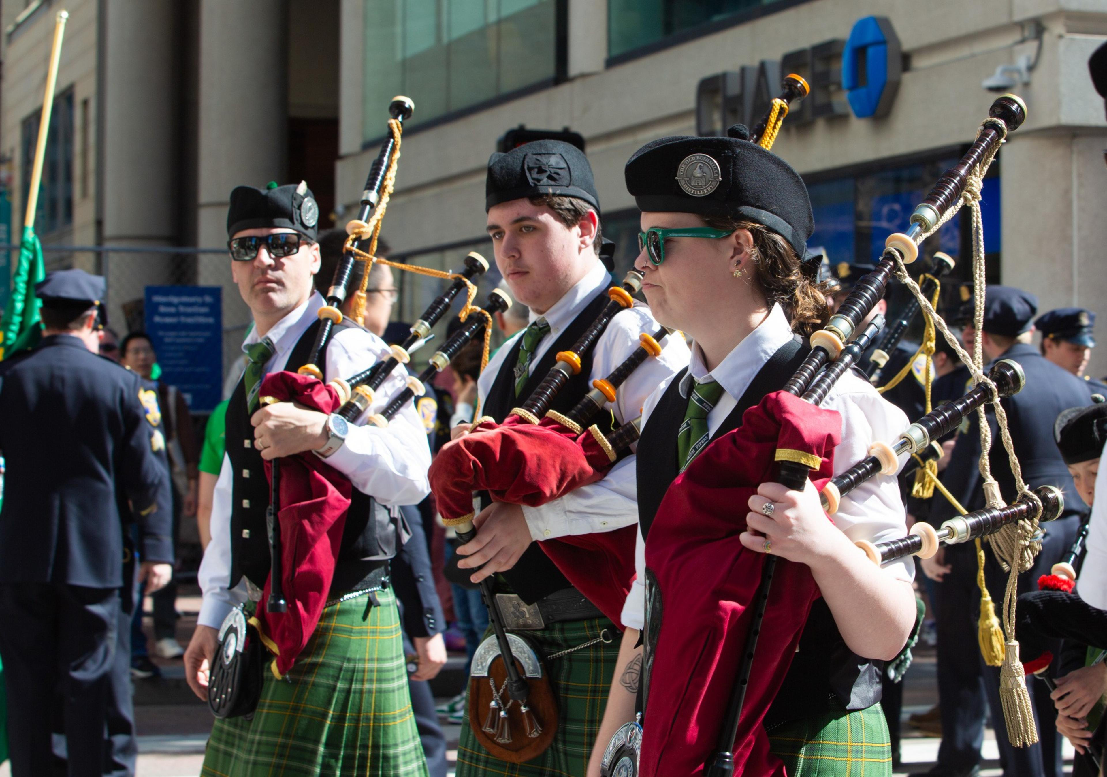 Bagpipe musicians at San Francisco's St. Patrick's Day parade