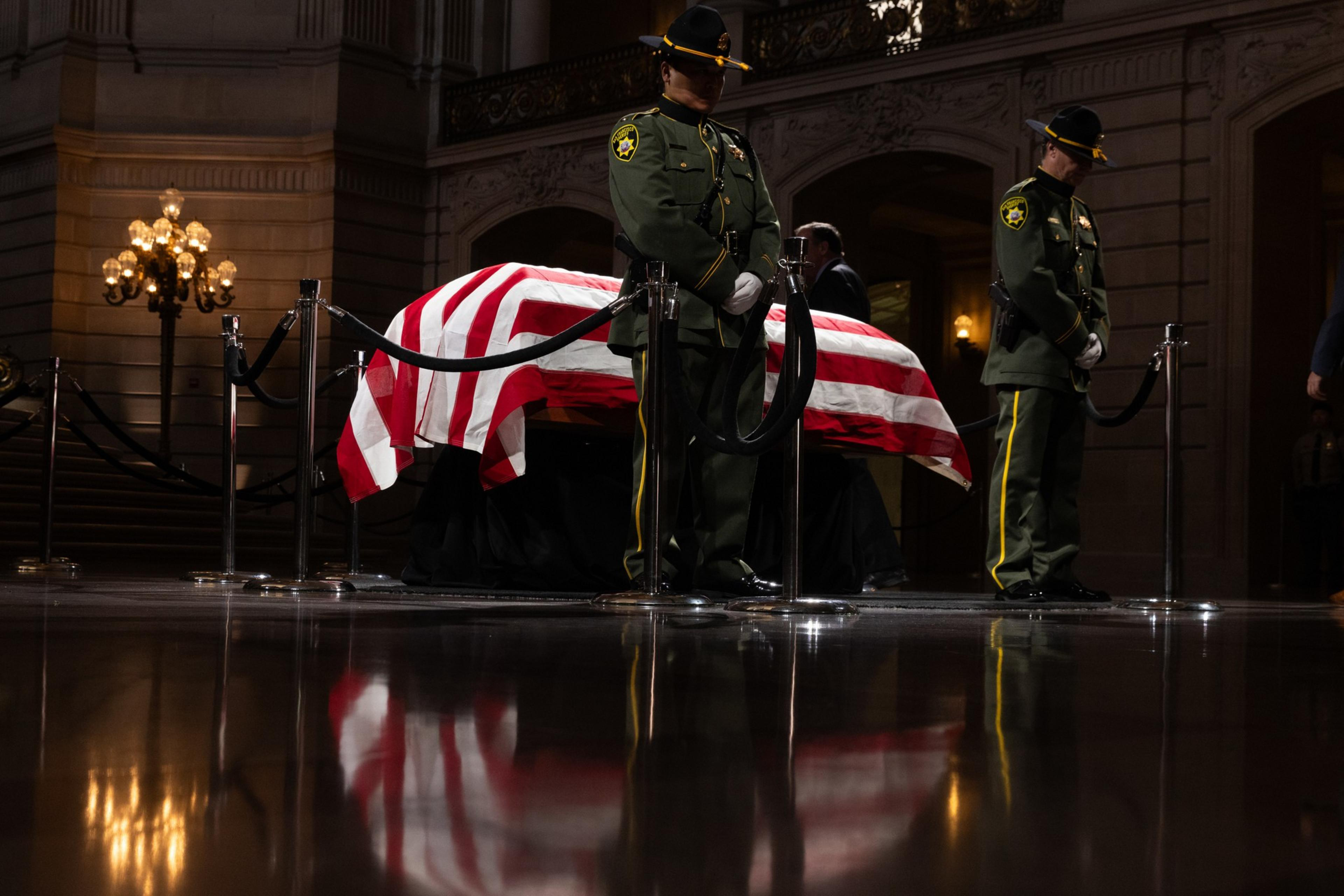 United States Senator Dianne Feinstein lies in state at City Hall in San Francisco on Wednesday, Oct. 4, 2023. City Hall was open to the public Wednesday for individuals to pay their respect to United States Senator Dianne Feinstein. Feinstein died at 90.