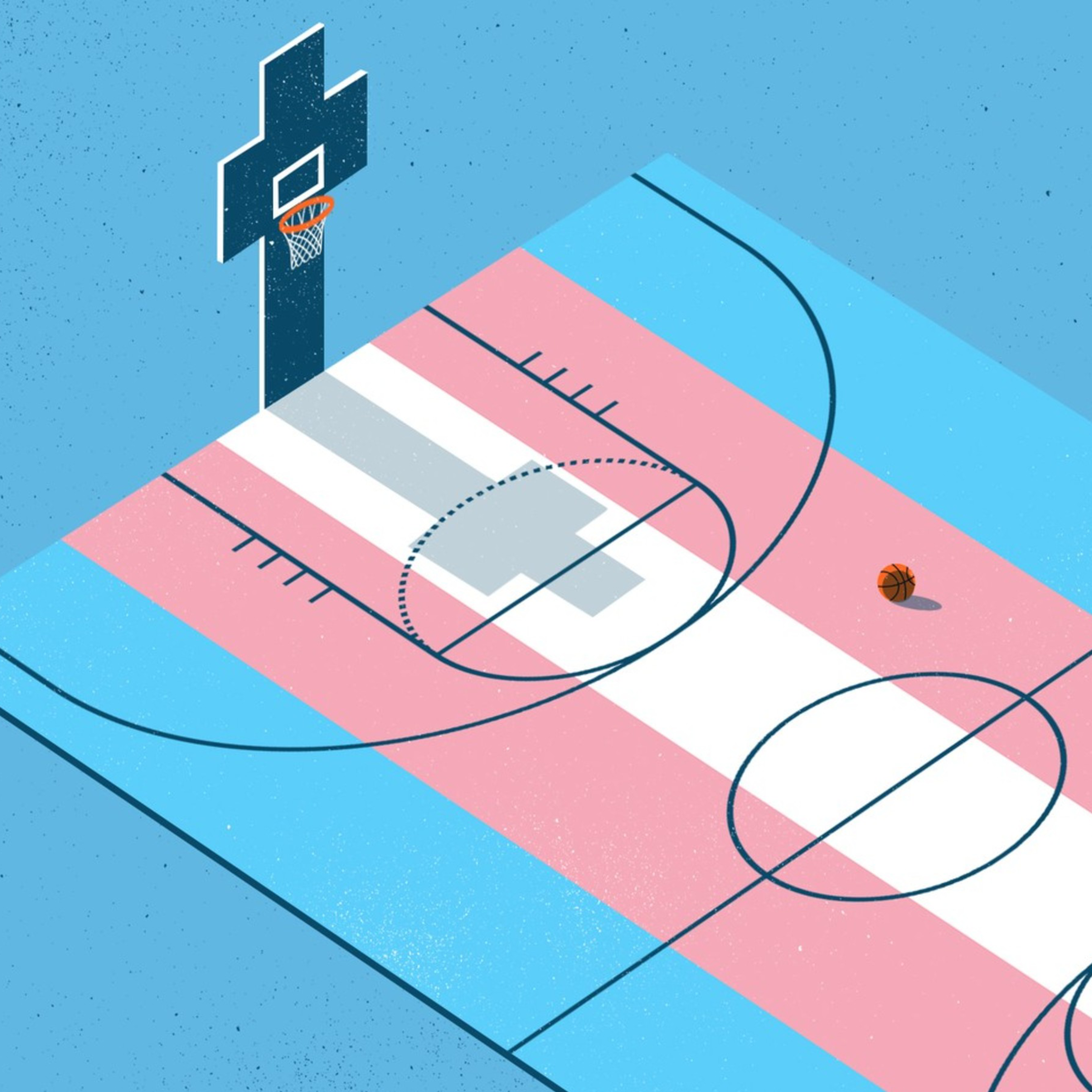 An illustration of an empty basketball court