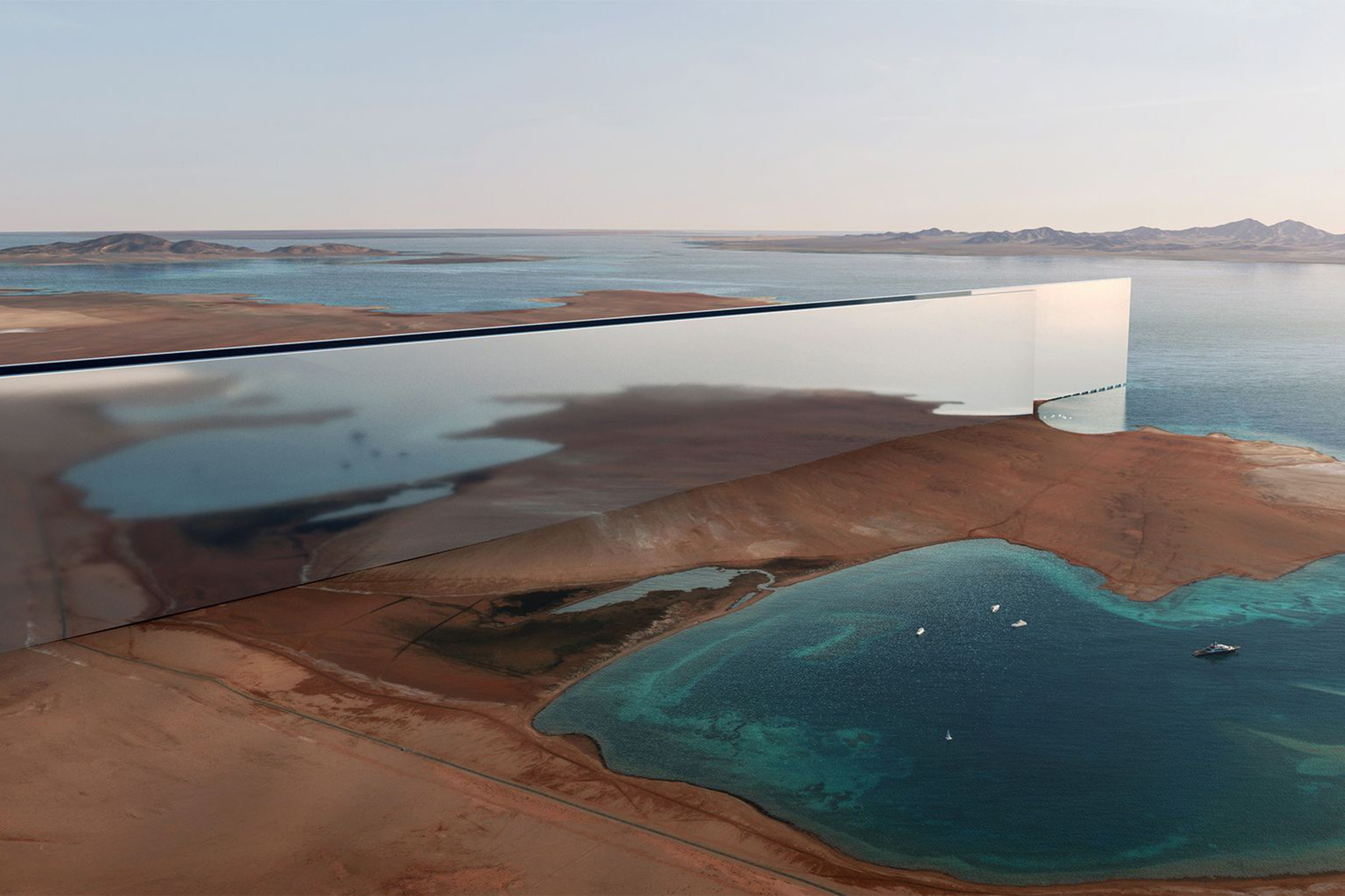 A rendering of Saudi Arabiaâ€™s plan called the â€˜linear cityâ€™ near the Gulf of Aqaba . The structure would be measured at 500 meters tall â€” 50 meters higher than the Empire State Building.