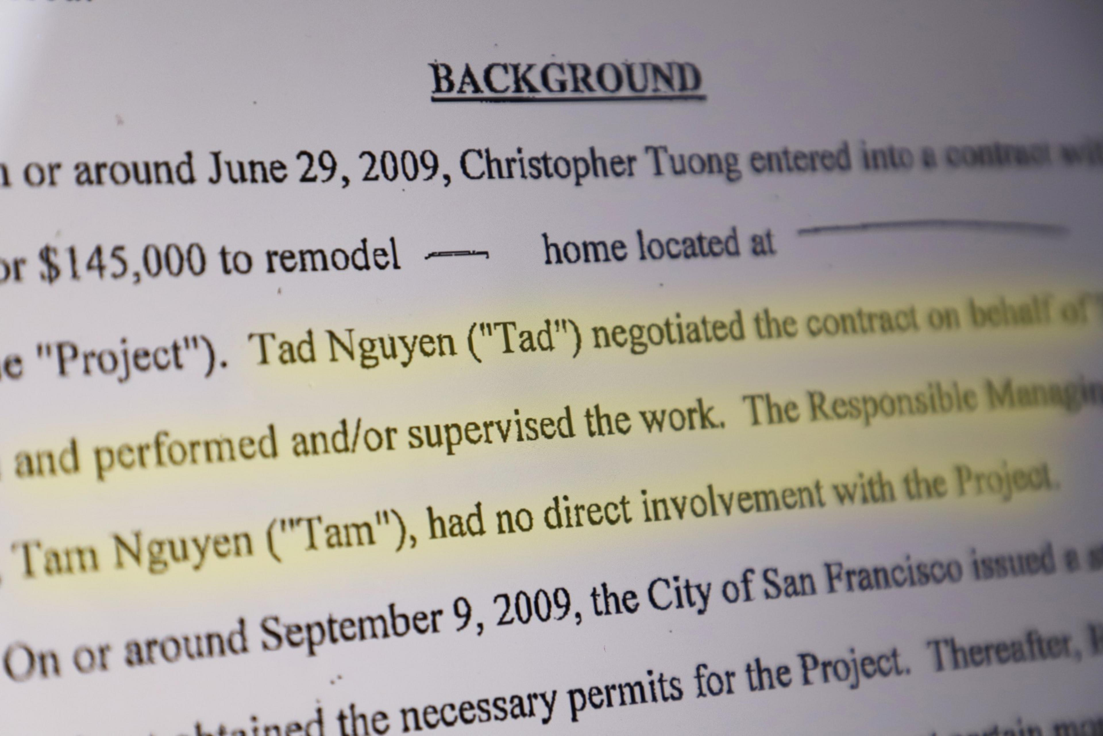 A court record with a highlighted section.