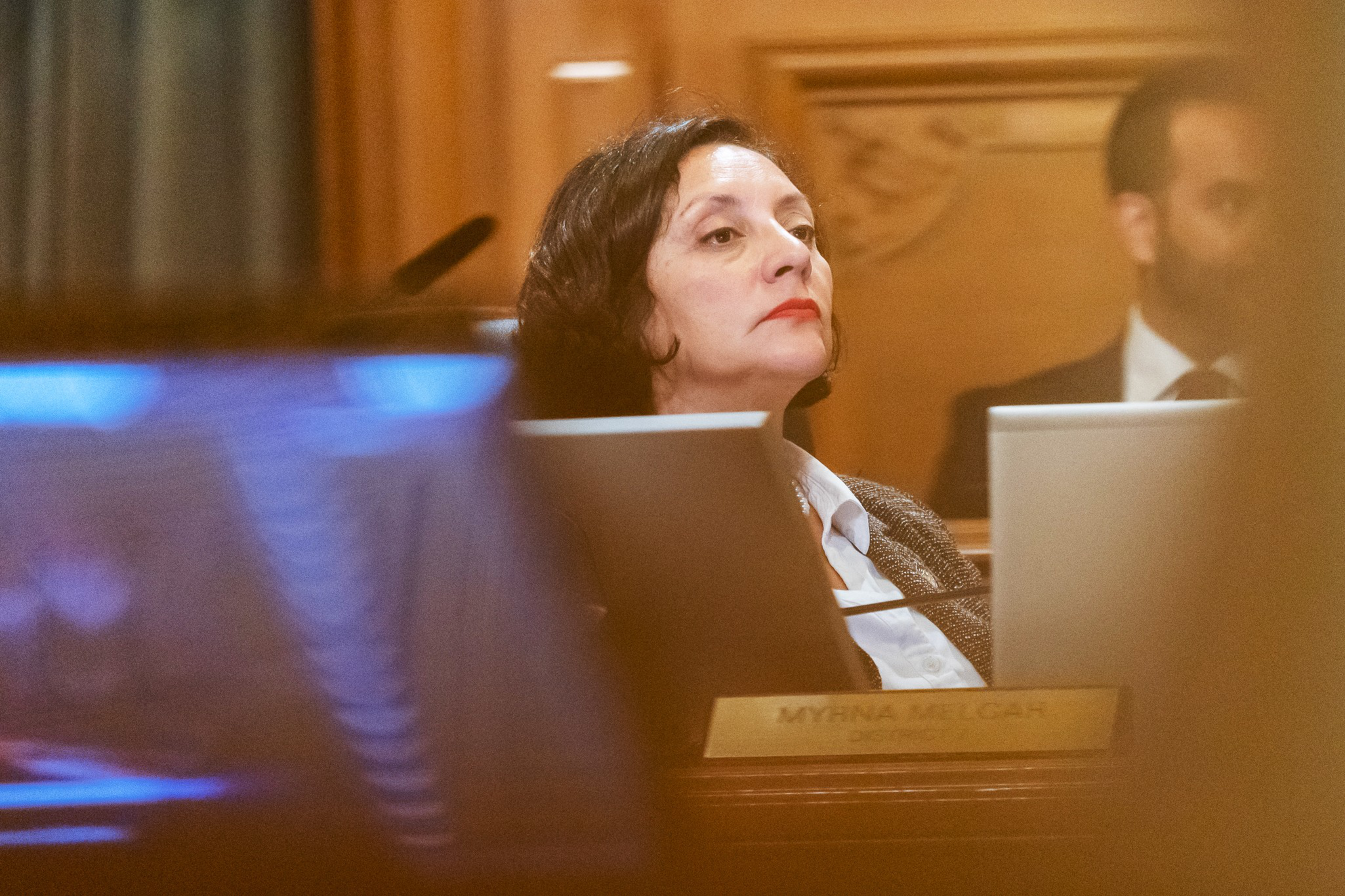 Supervisor Myrna Melgar listens to public comment during a hearing at City Hall. 