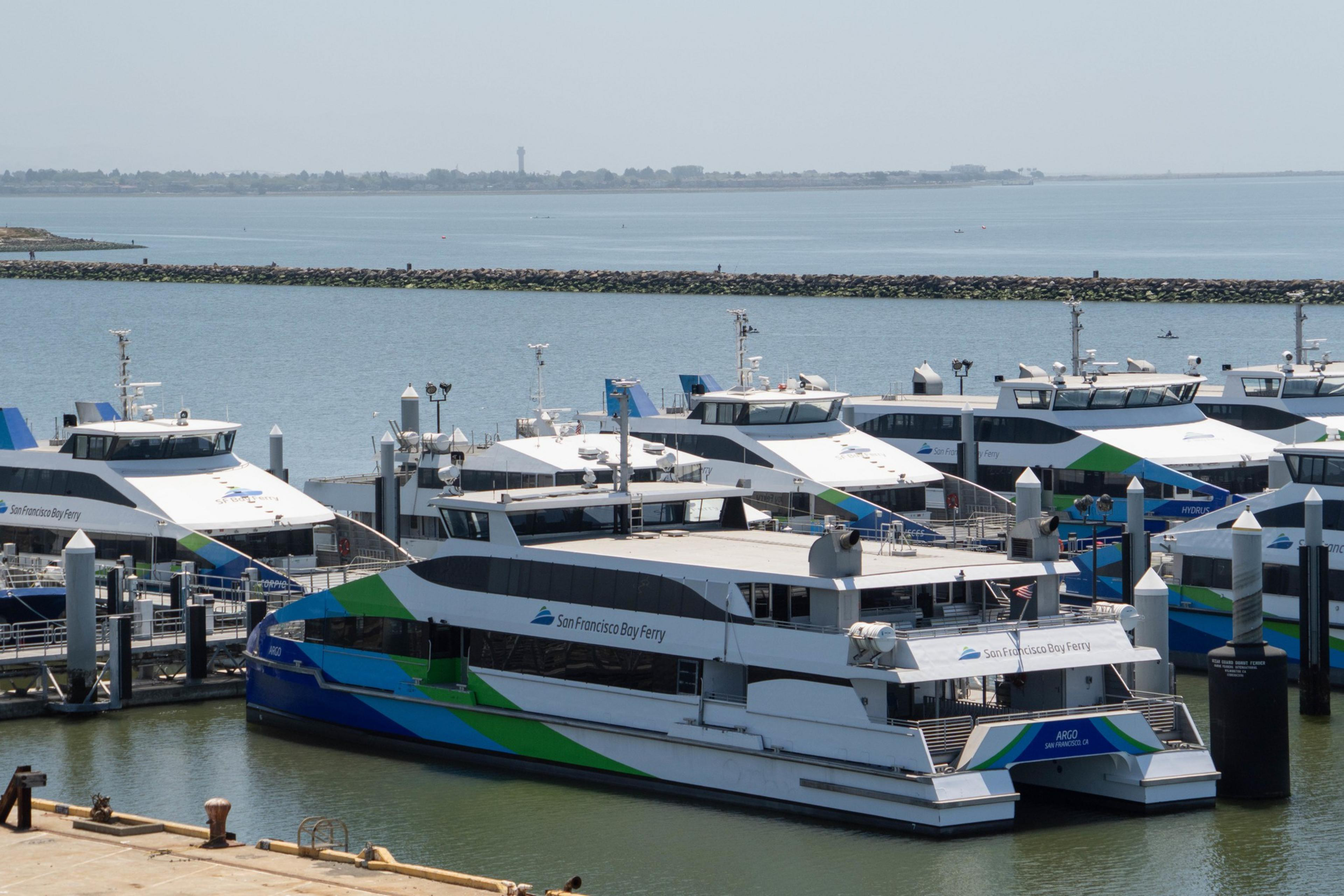 Ferries are docked at the San Francisco Bay Ferryâ€™s Ron Cowan Central Bay Operations and Maintenance Facility, in Alameda on Sunday, May 30, 2021.