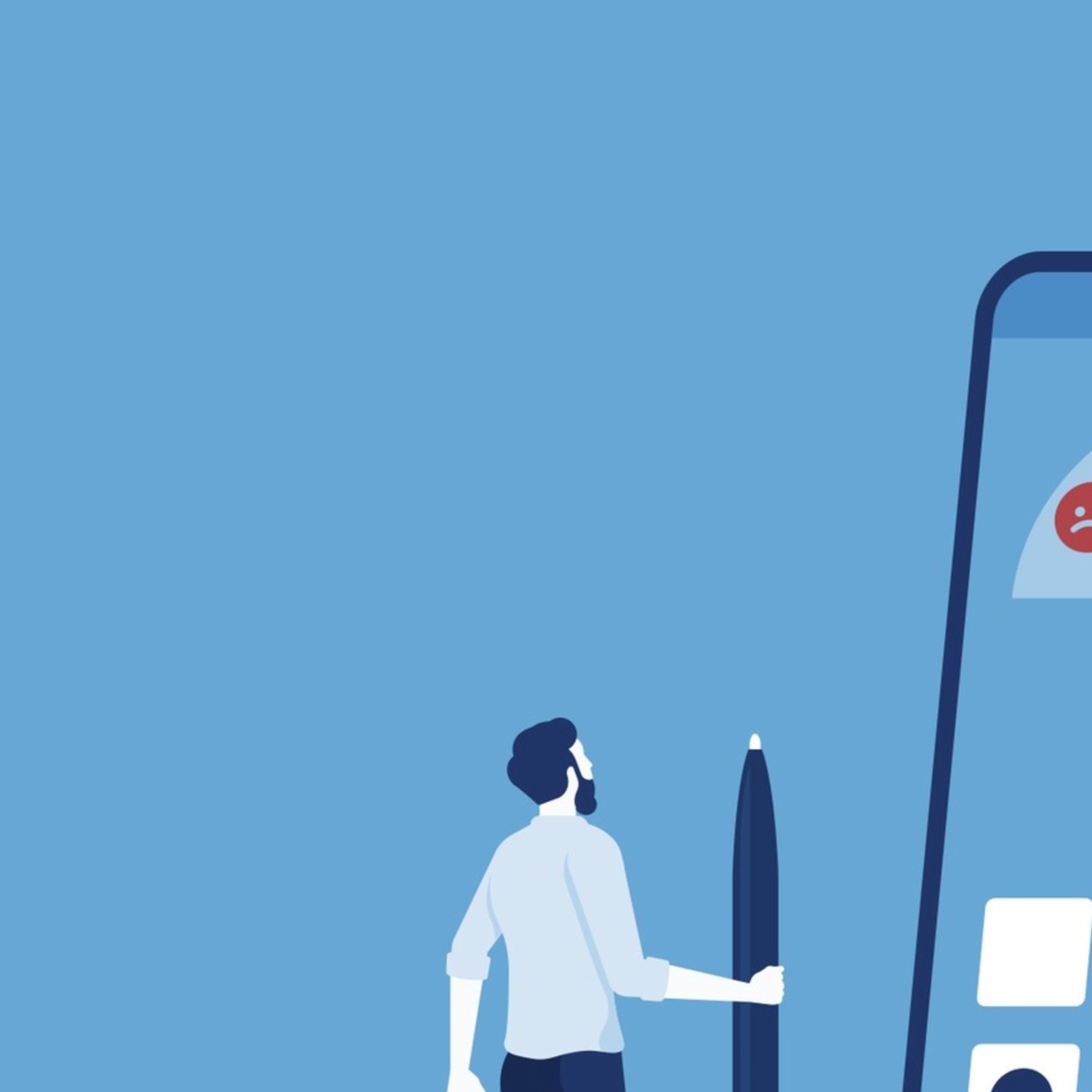 An illustration of a person looking at an iphone app.