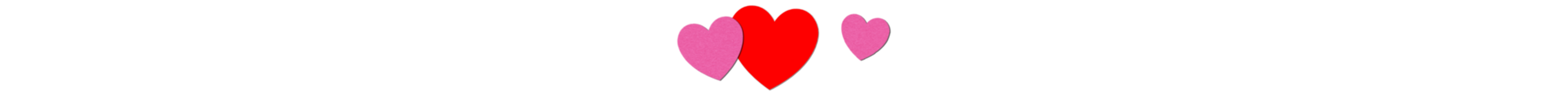 The image shows three hearts on a black background: a large red heart in the center with two smaller pink hearts on either side.