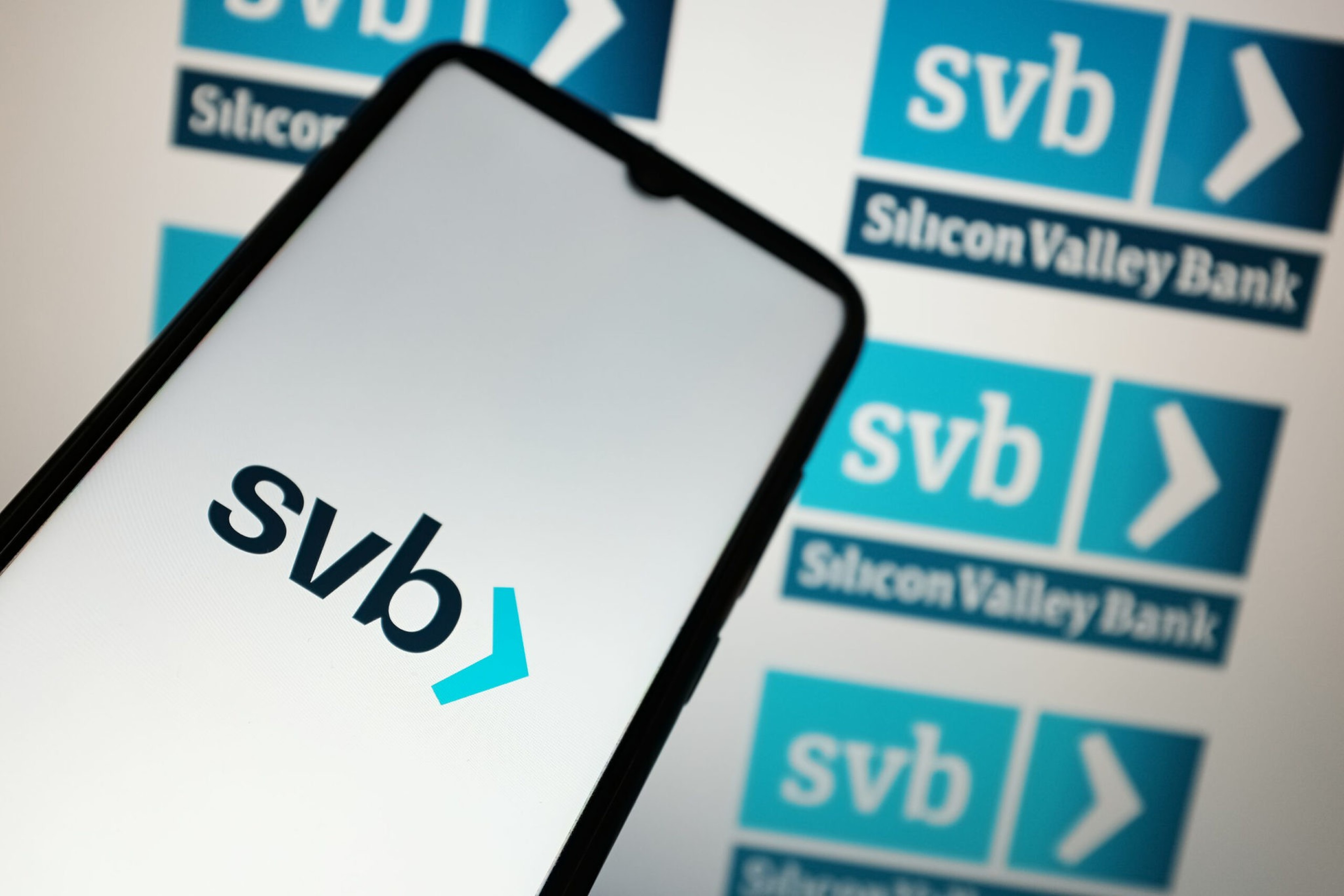 In this photo illustration, the Silicon Valley Bank logo seen displayed on a smartphone screen | Illustration by Nikolas Kokovlis/NurPhoto via Getty Images