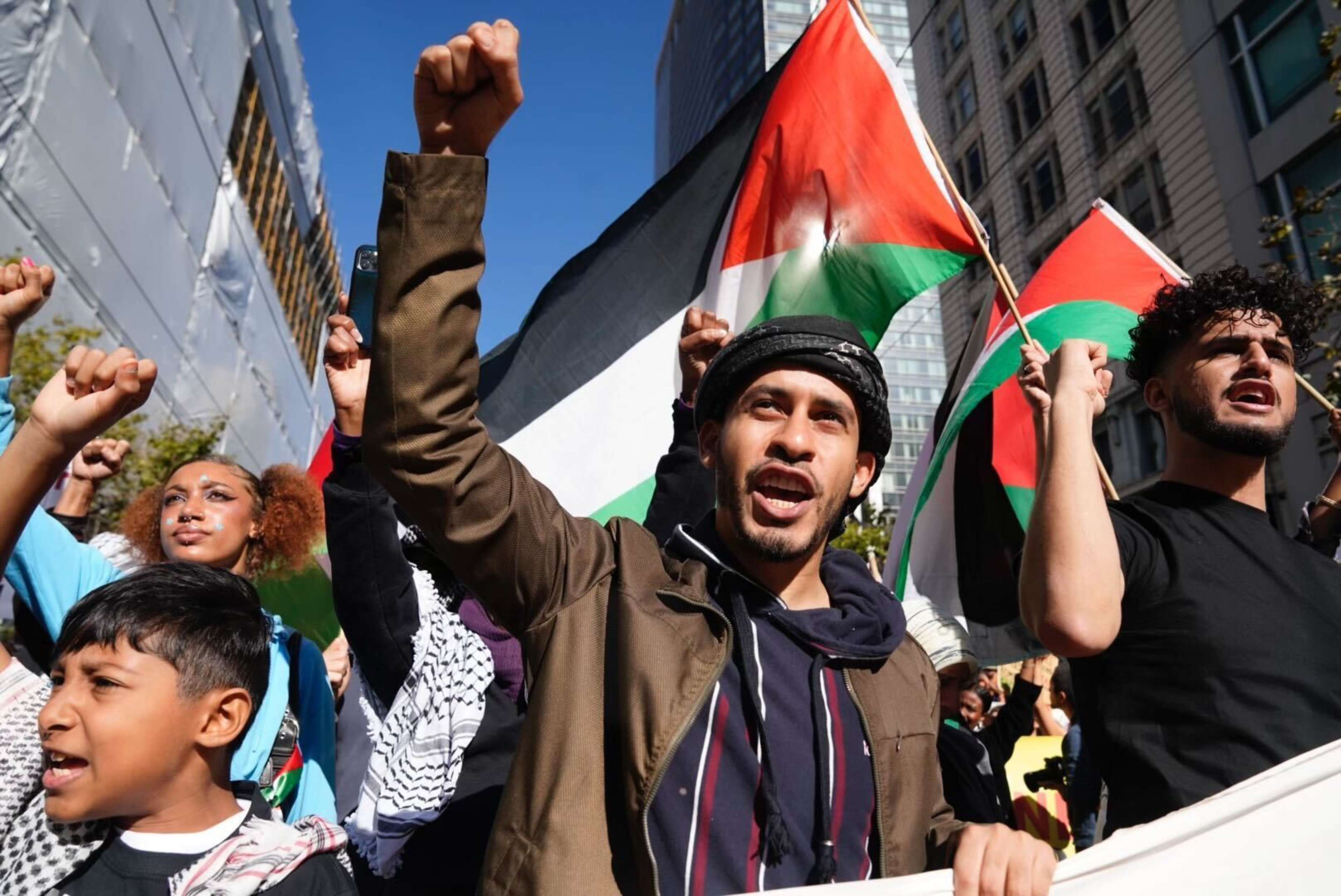 The rally came a day after a near-total communications blackout and perhaps the heaviest Israeli bombardment of the Gaza Strip since the invasion began. 
