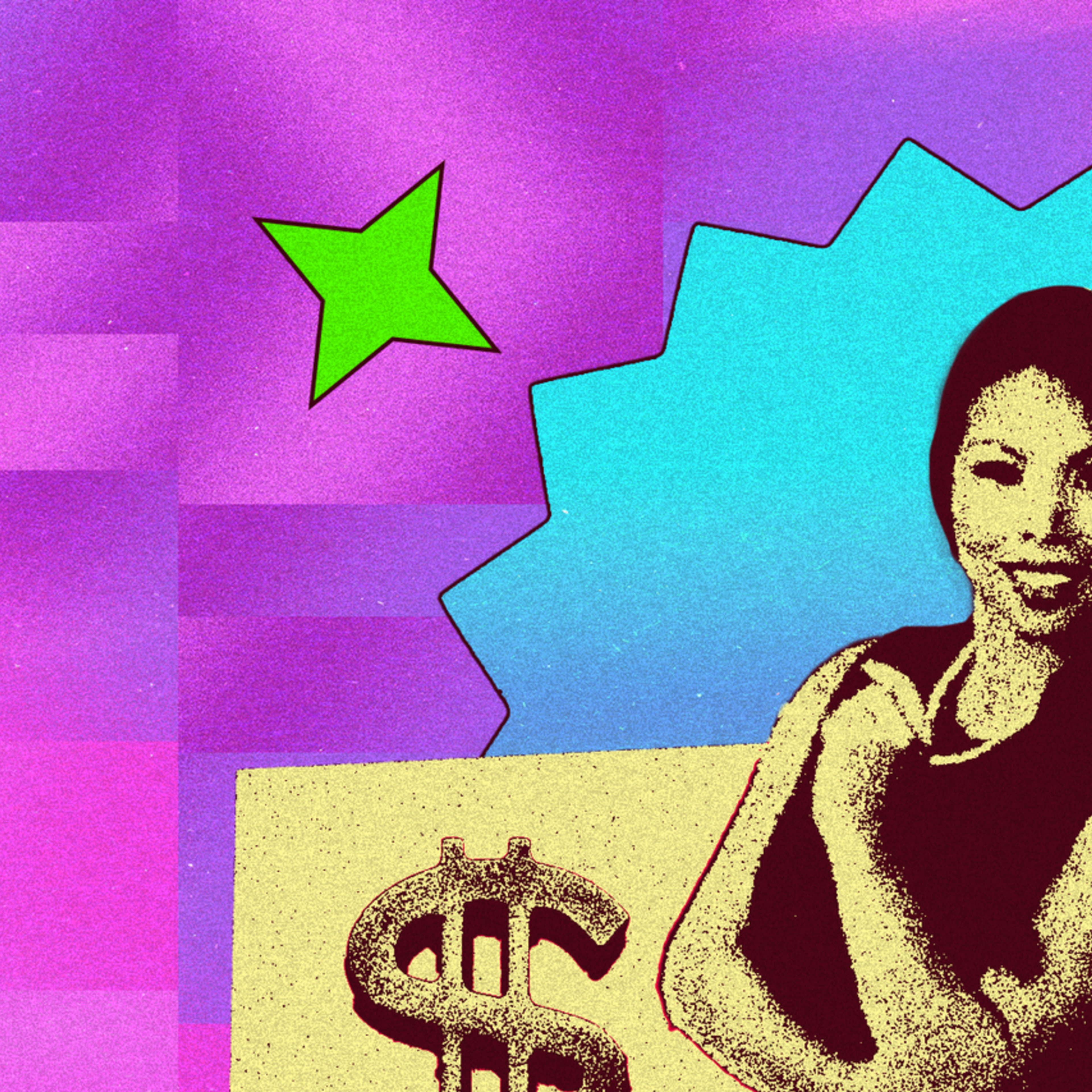 A photo illustration depicting a woman with long hair on a billboard.