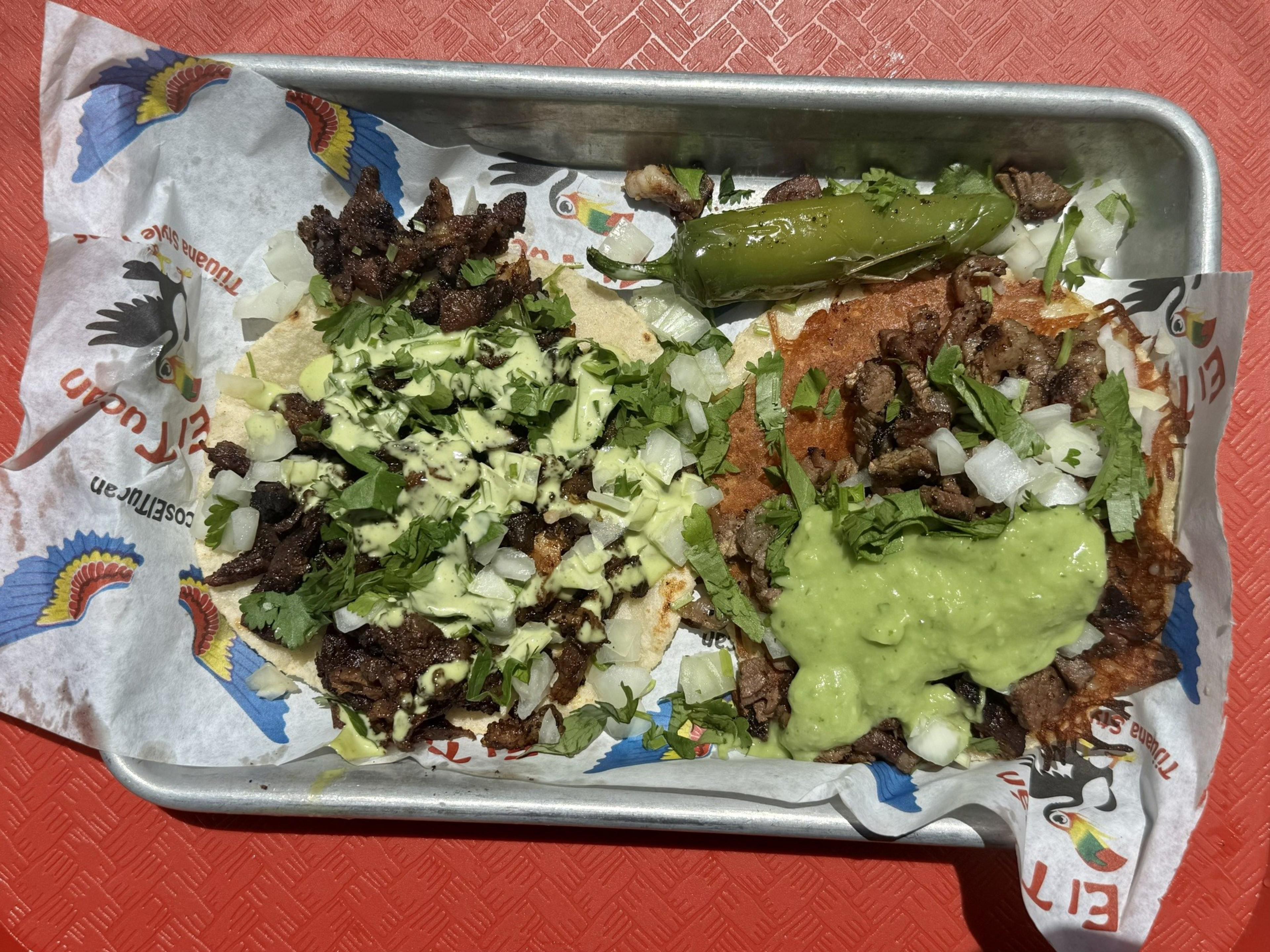 Two tacos at Tacos El Tucan in the Castro