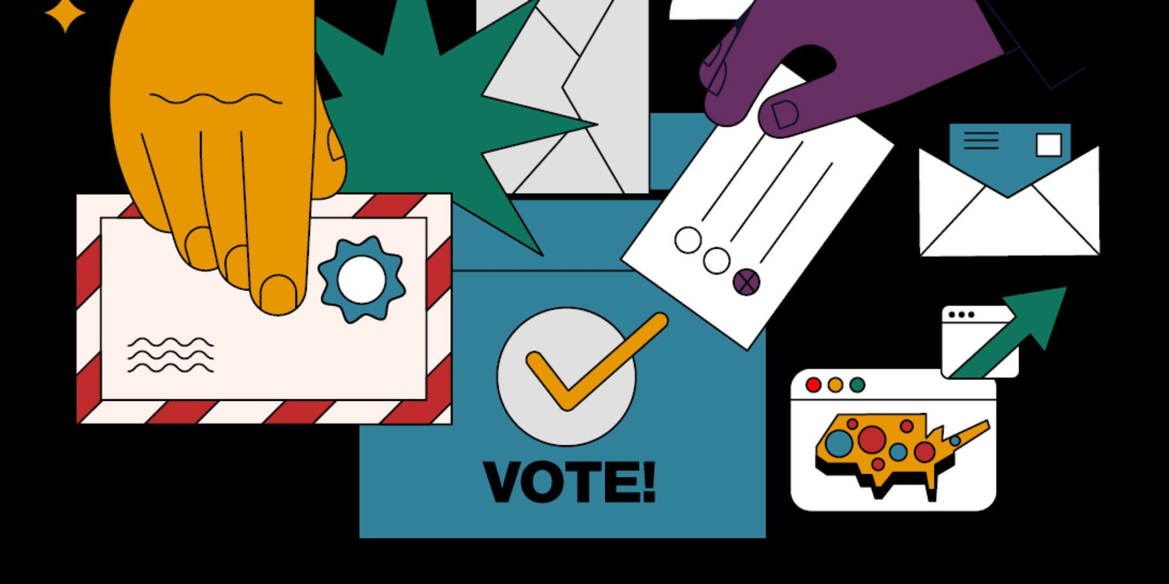 a graphic illustration of ballots and voting