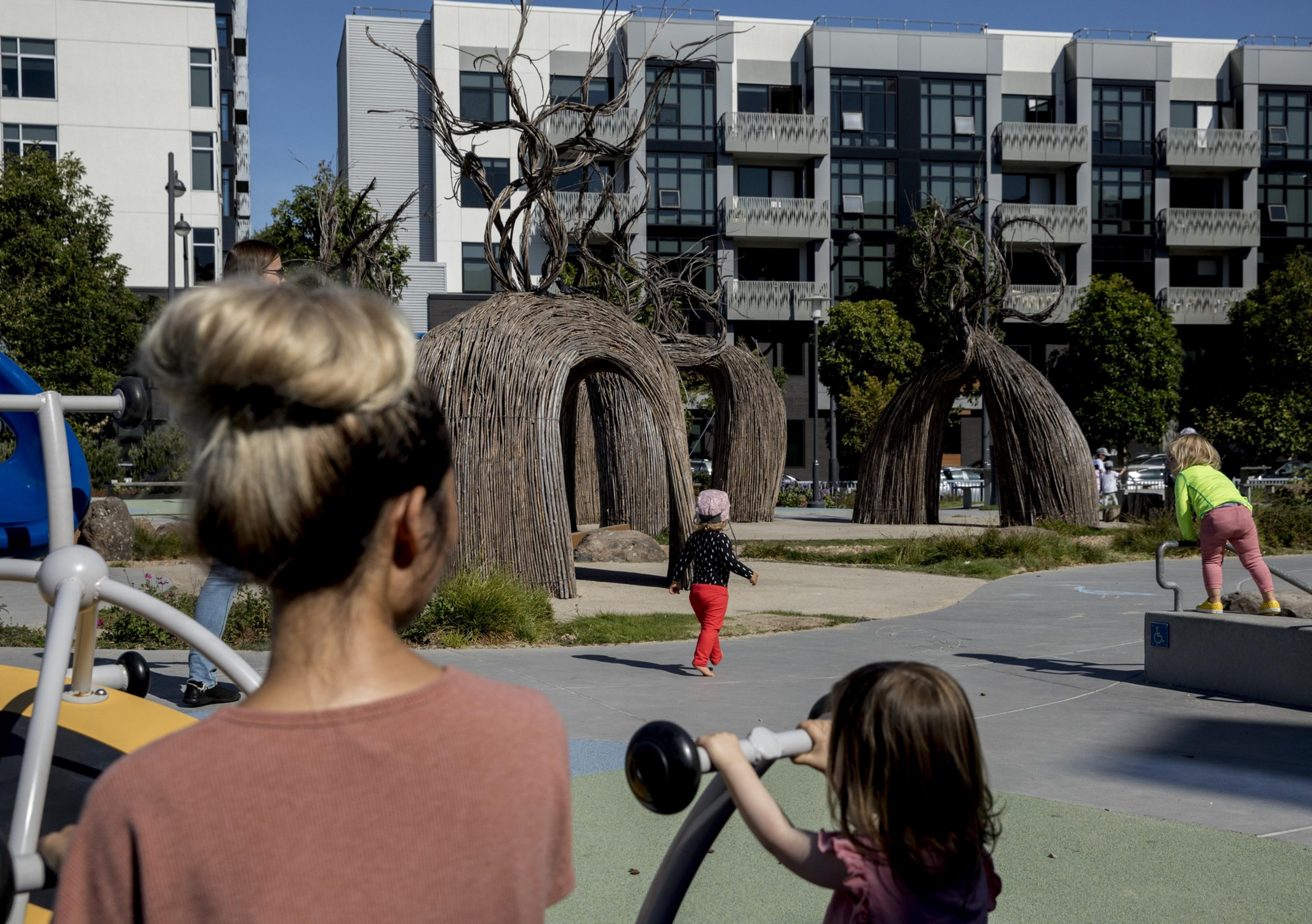 A family playing at a park