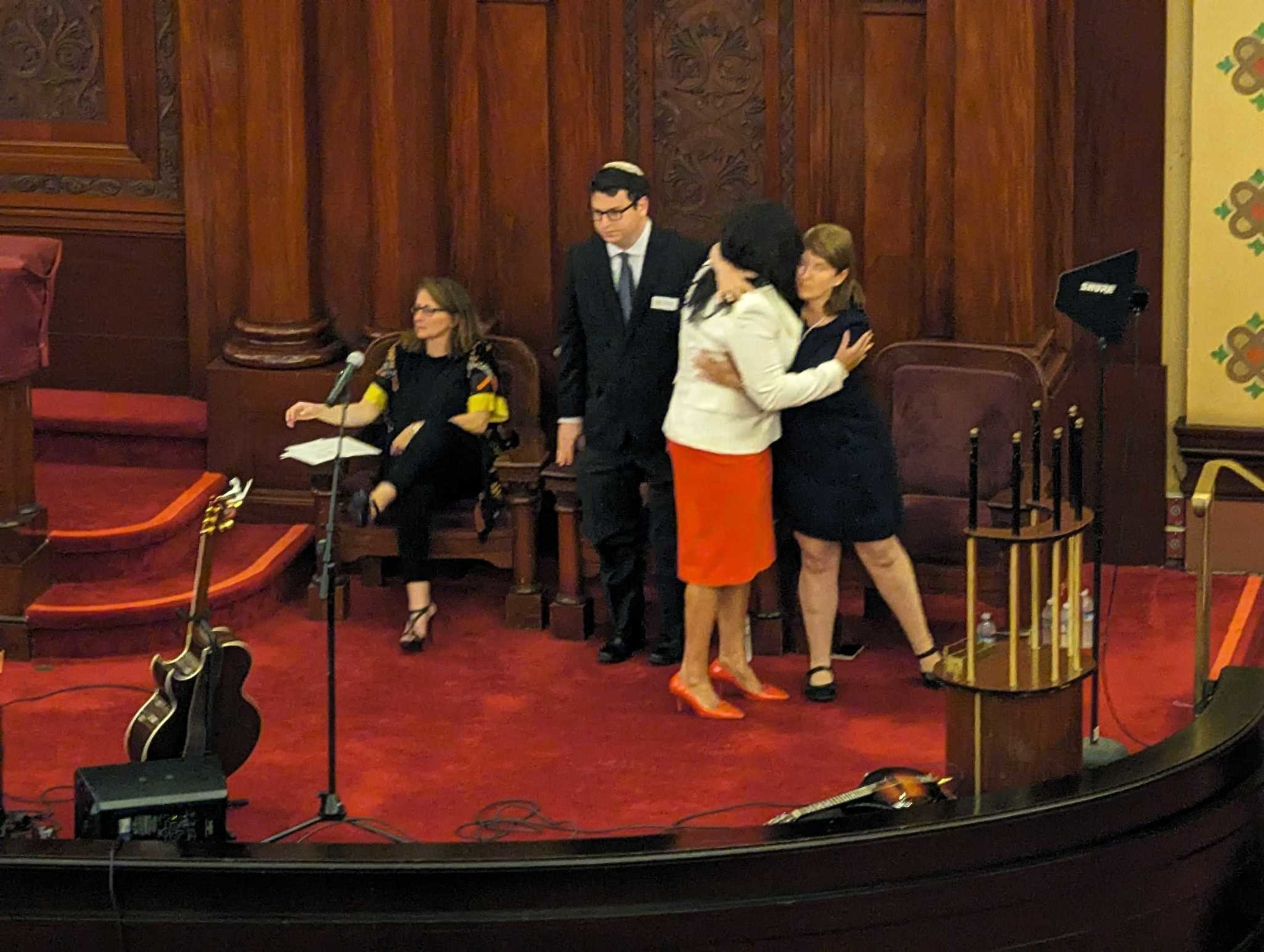 Speaker Emerita Nancy Pelosi, D-San Francisco, spoke Sunday at a communal gathering for unity and peace Sunday at Congregration Sherith Israel on California Street in San Francisco.