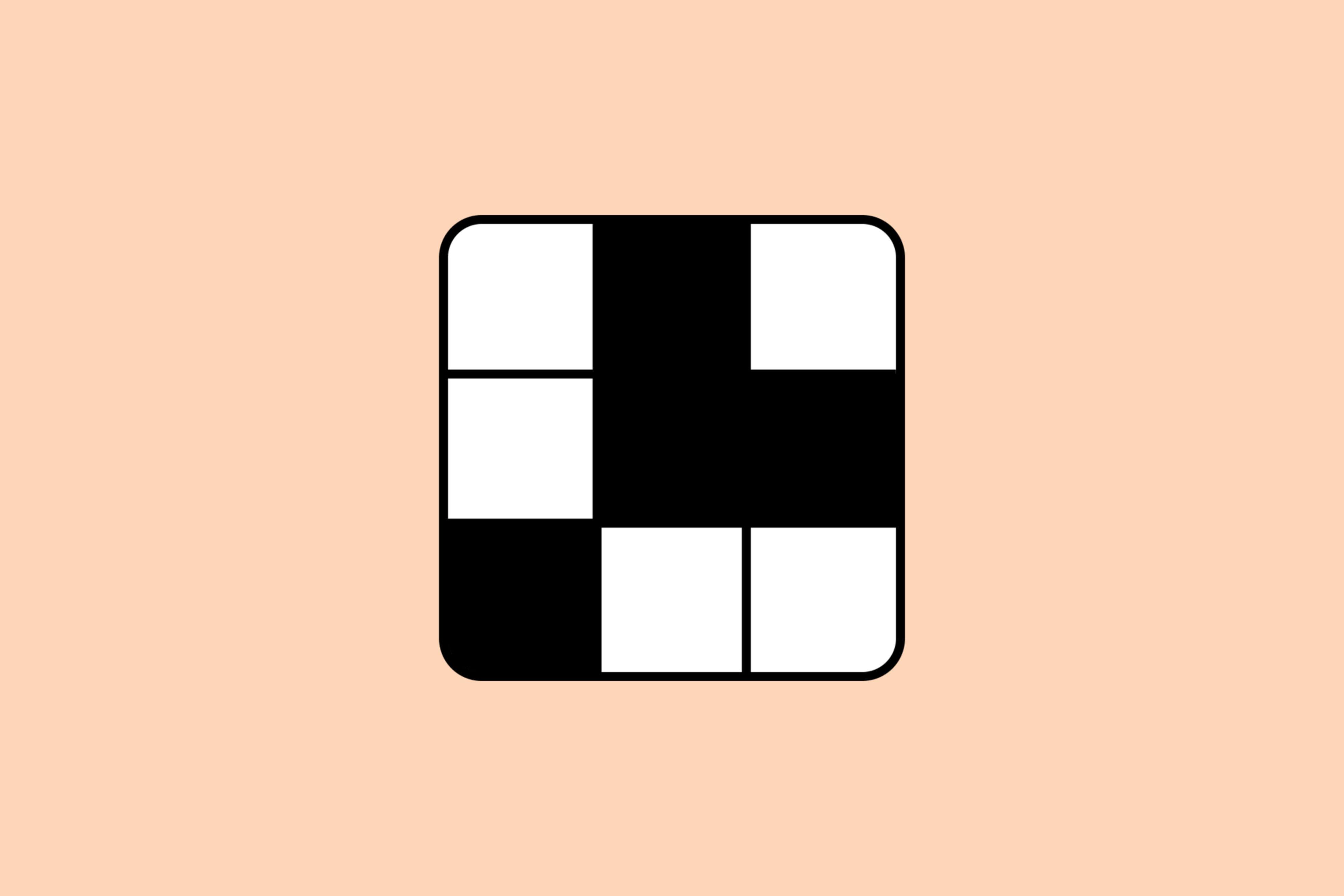 A rounded square divided into a 3x3 grid has black and white squares forming a pattern with four black and five white sections.
