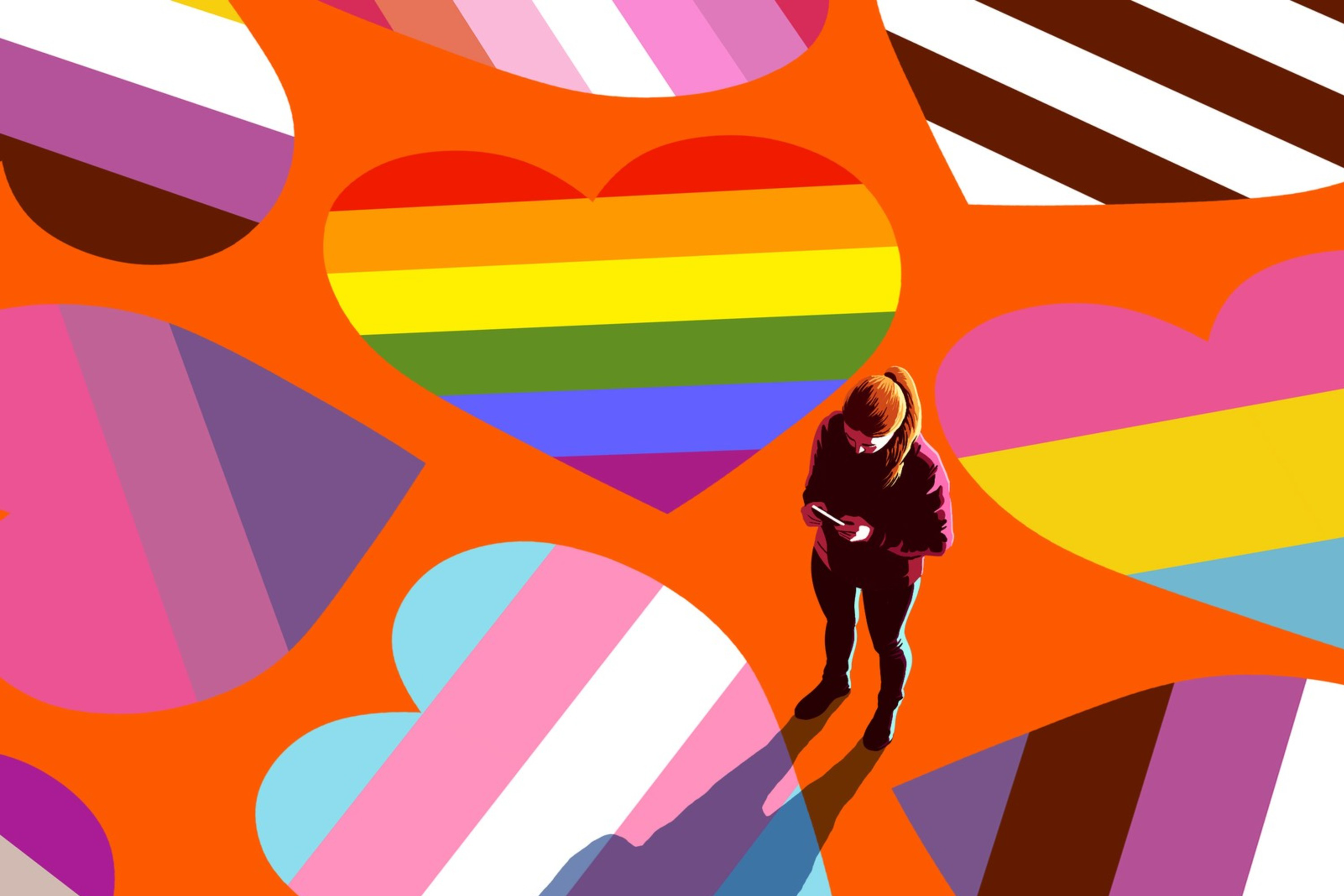 An illustration of a woman looking at her phone.