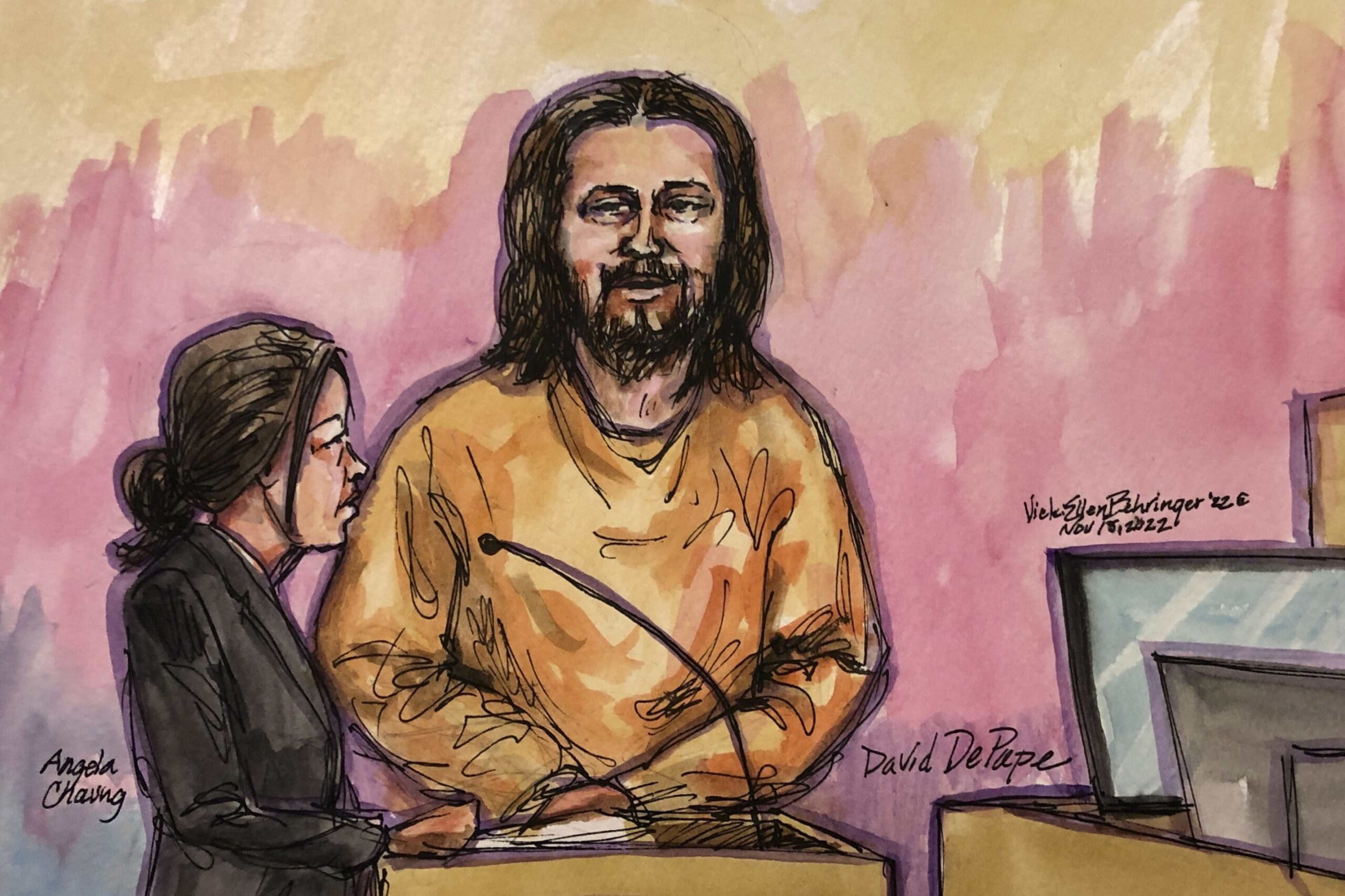 Defendant David DePape (right) and Federal Public Defender Angela Chuang (left) during DePapeâ€™s court appearance in San Francisco Superior Court on Tuesday, Nov. 15, 2022. | Vicki Behringer for The Standard
