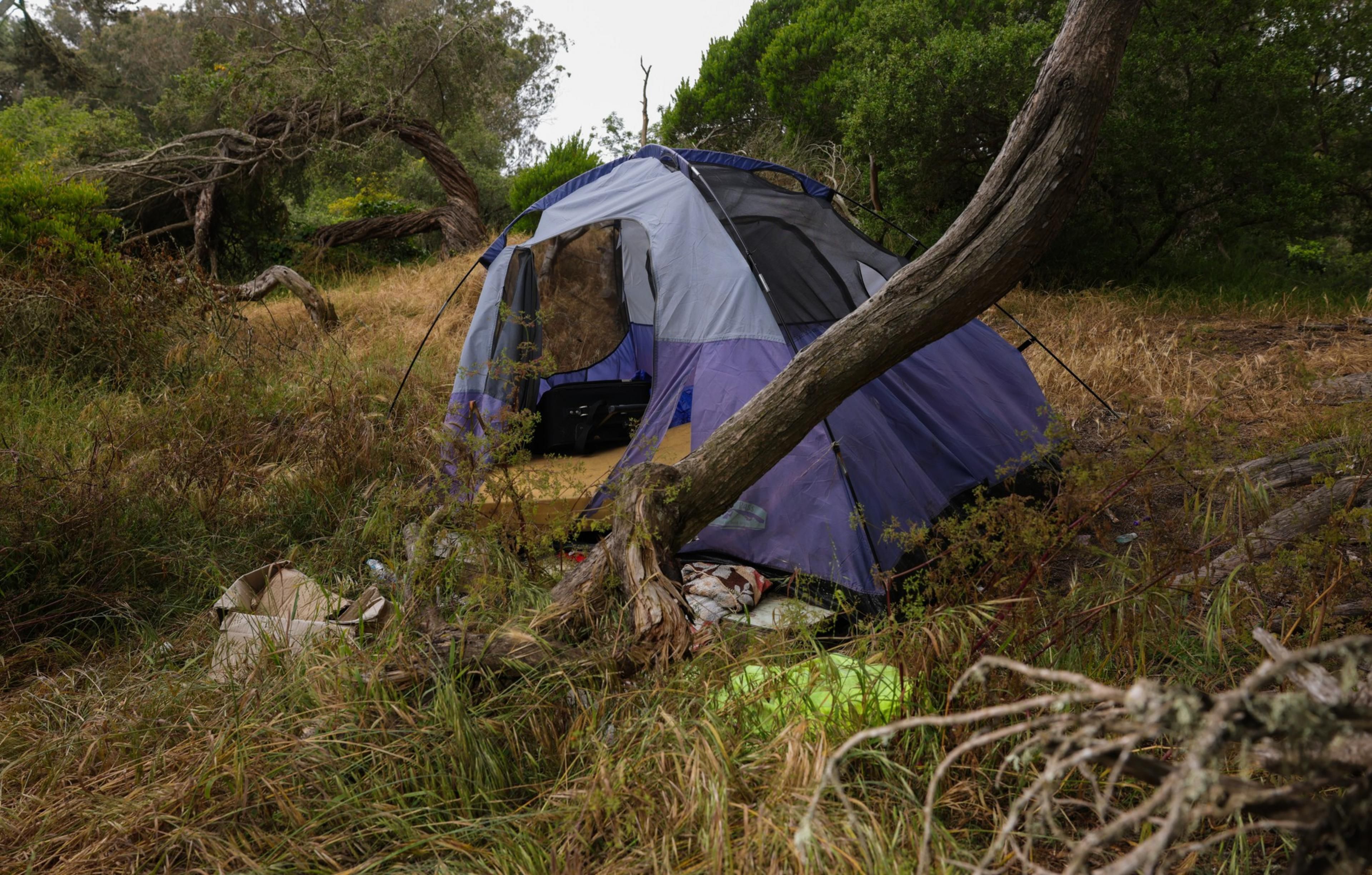 An abandoned tent in the park